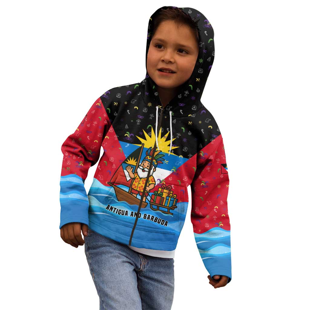 Antigua and Barbuda Christmas Kid Hoodie with Santa Sailboat Island Flag and Tropical Gift Design - Wonder Print Shop