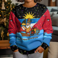 Antigua and Barbuda Christmas Kid Ugly Christmas Sweater with Santa Sailboat Island Flag and Tropical Gift Design - Wonder Print Shop