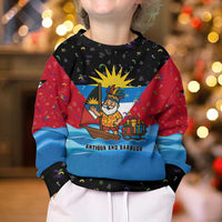 Antigua and Barbuda Christmas Kid Ugly Christmas Sweater with Santa Sailboat Island Flag and Tropical Gift Design - Wonder Print Shop