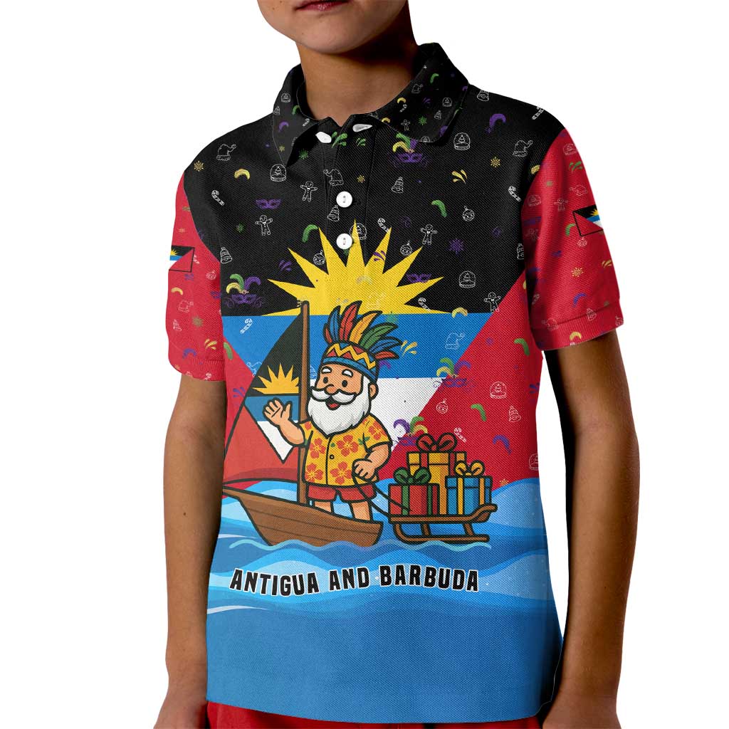 Antigua and Barbuda Christmas Kid Polo Shirt with Santa Sailboat Island Flag and Tropical Gift Design - Wonder Print Shop