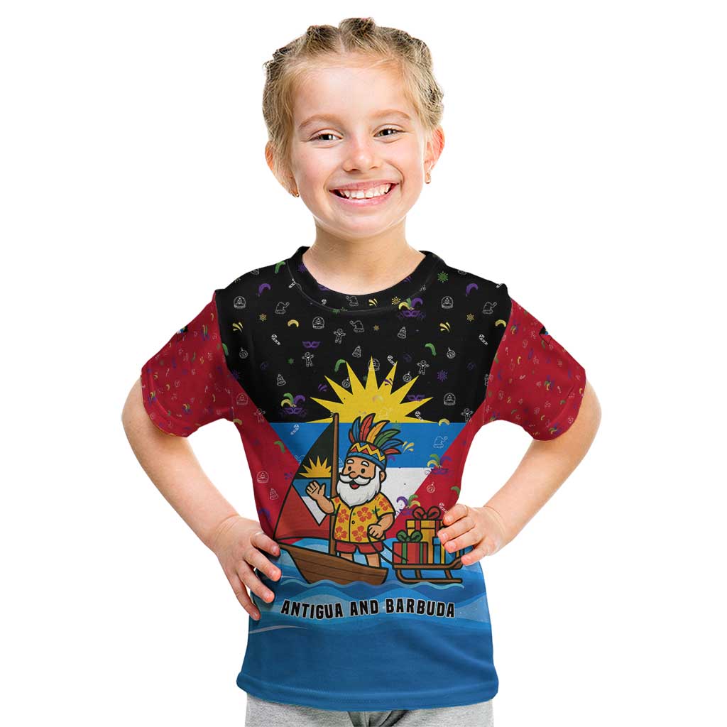 Antigua and Barbuda Christmas Kid T Shirt with Santa Sailboat Island Flag and Tropical Gift Design - Wonder Print Shop