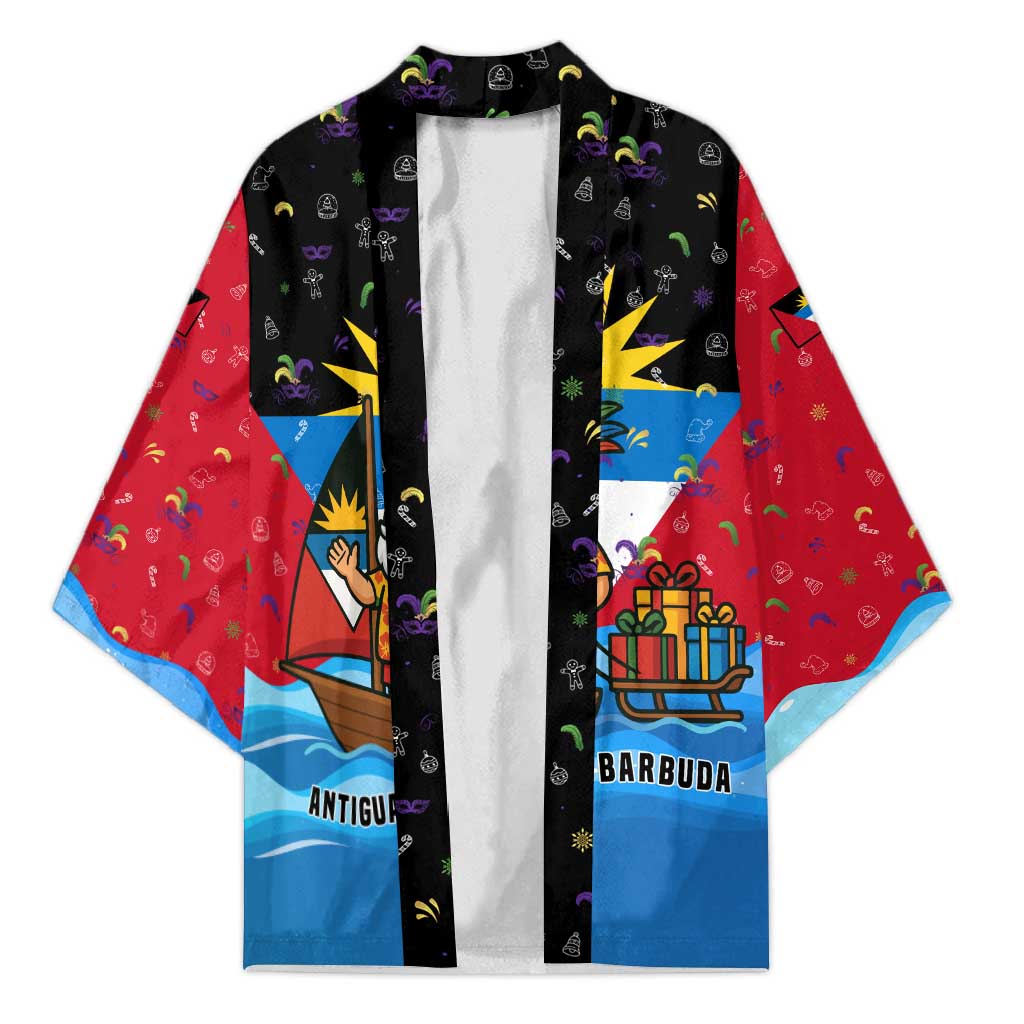 Antigua and Barbuda Christmas Kimono with Santa Sailboat Island Flag and Tropical Gift Design - Wonder Print Shop