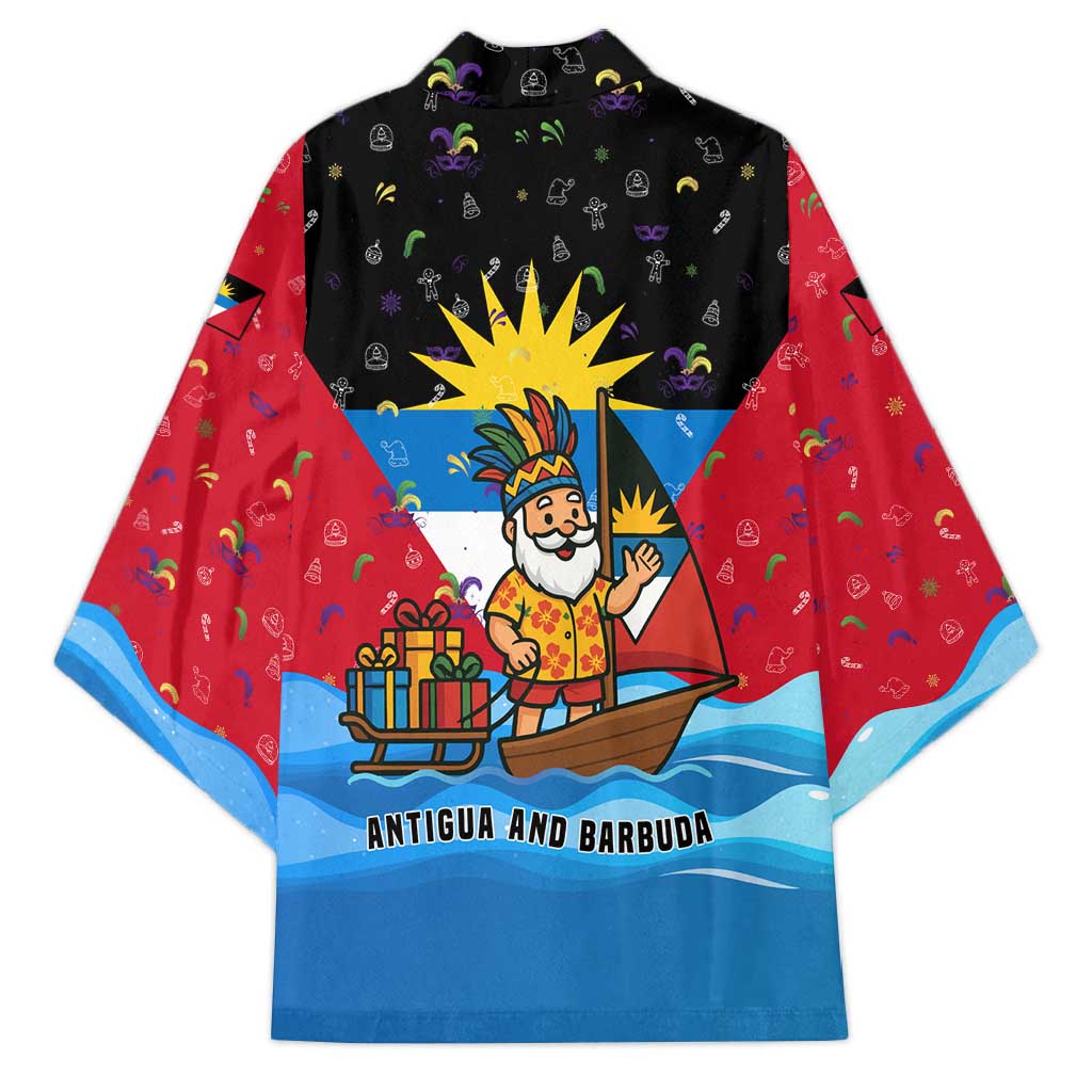 Antigua and Barbuda Christmas Kimono with Santa Sailboat Island Flag and Tropical Gift Design - Wonder Print Shop