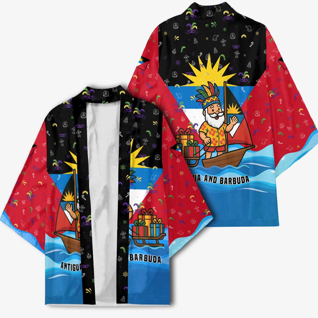 Antigua and Barbuda Christmas Kimono with Santa Sailboat Island Flag and Tropical Gift Design - Wonder Print Shop