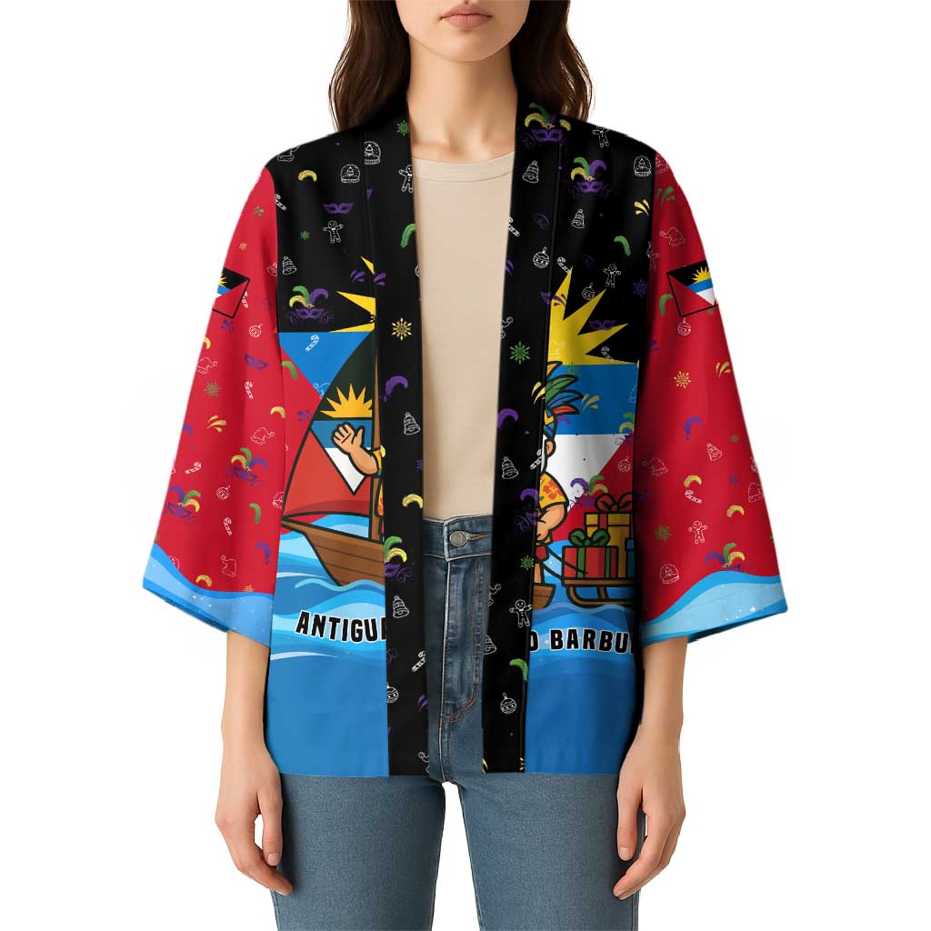 Antigua and Barbuda Christmas Kimono with Santa Sailboat Island Flag and Tropical Gift Design - Wonder Print Shop