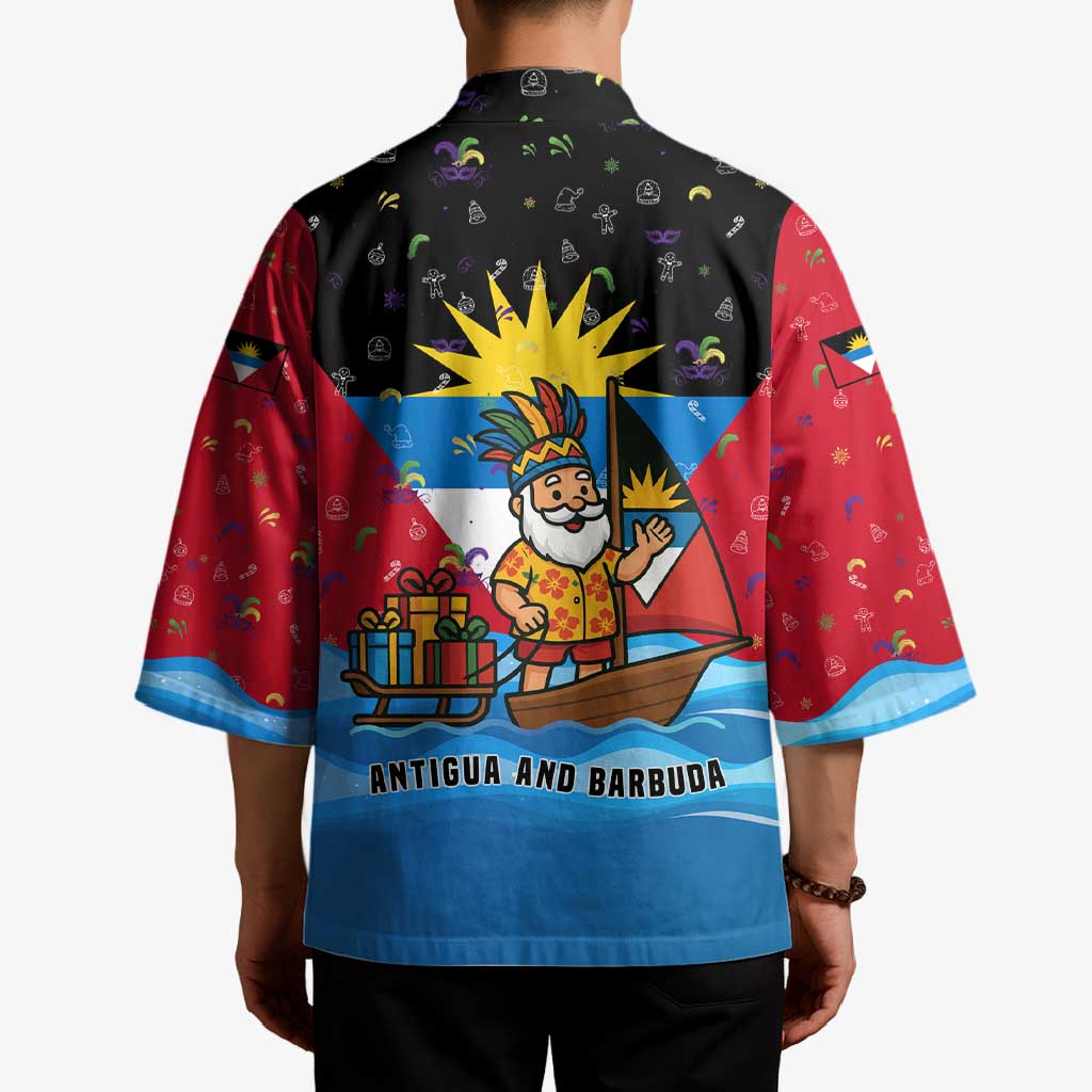 Antigua and Barbuda Christmas Kimono with Santa Sailboat Island Flag and Tropical Gift Design - Wonder Print Shop
