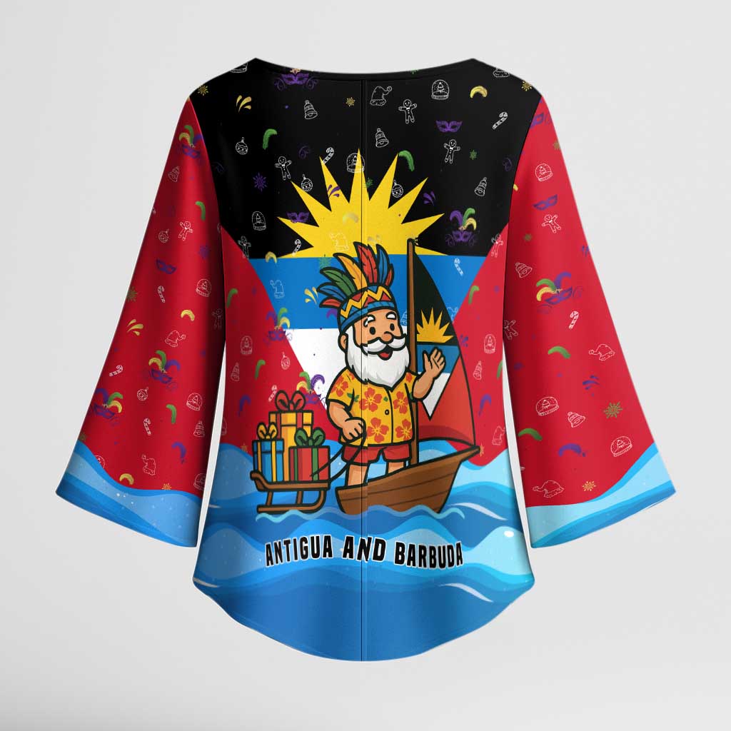 Antigua and Barbuda Christmas Kimono Sleeve Blouse with Santa Sailboat Island Flag and Tropical Gift Design - Wonder Print Shop