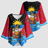 Antigua and Barbuda Christmas Kimono Sleeve Blouse with Santa Sailboat Island Flag and Tropical Gift Design - Wonder Print Shop