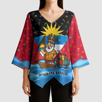 Antigua and Barbuda Christmas Kimono Sleeve Blouse with Santa Sailboat Island Flag and Tropical Gift Design - Wonder Print Shop