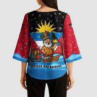 Antigua and Barbuda Christmas Kimono Sleeve Blouse with Santa Sailboat Island Flag and Tropical Gift Design - Wonder Print Shop