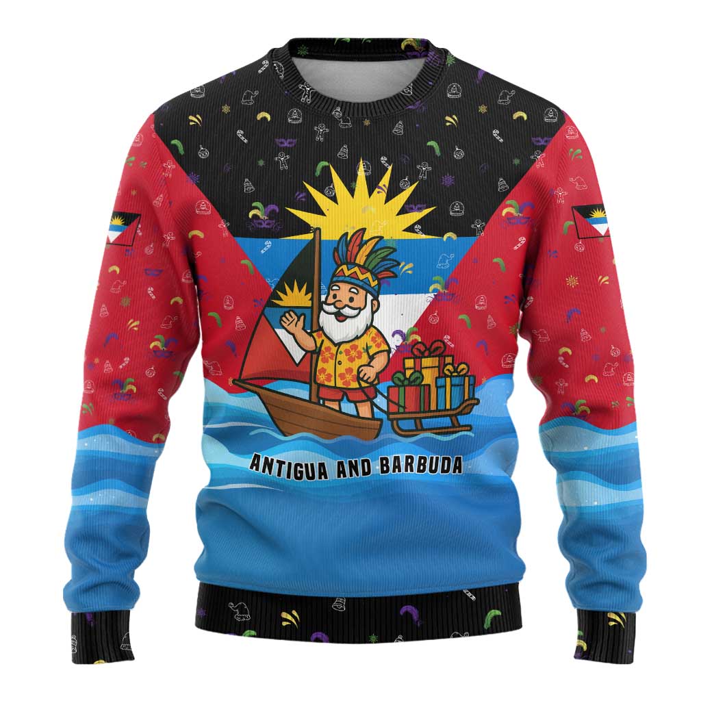 Antigua and Barbuda Christmas Ugly Christmas Sweater with Santa Sailboat Island Flag and Tropical Gift Design - Wonder Print Shop