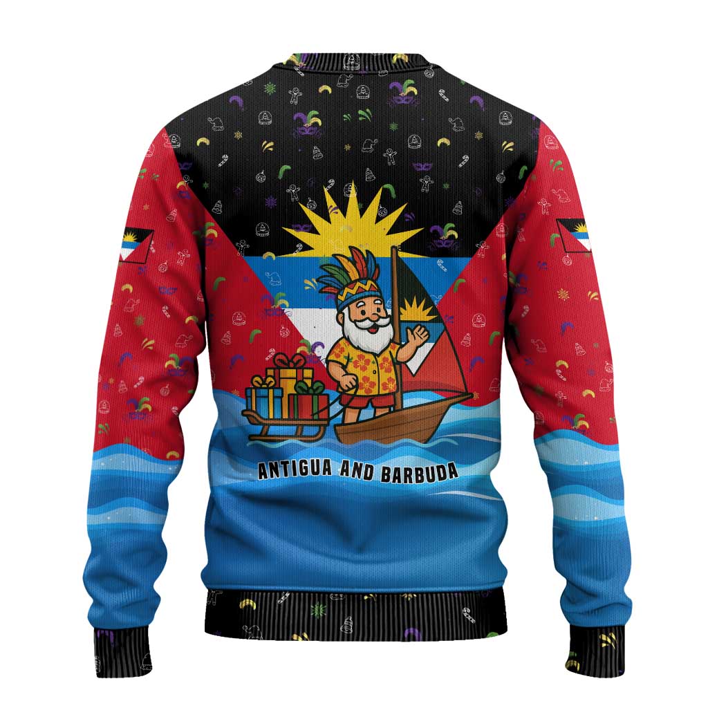 Antigua and Barbuda Christmas Ugly Christmas Sweater with Santa Sailboat Island Flag and Tropical Gift Design - Wonder Print Shop