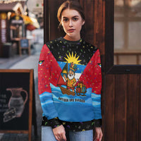Antigua and Barbuda Christmas Ugly Christmas Sweater with Santa Sailboat Island Flag and Tropical Gift Design - Wonder Print Shop