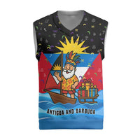 Antigua and Barbuda Christmas Knitted V-Neck Vest with Santa Sailboat Island Flag and Tropical Gift Design - Wonder Print Shop