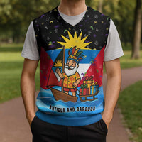 Antigua and Barbuda Christmas Knitted V-Neck Vest with Santa Sailboat Island Flag and Tropical Gift Design - Wonder Print Shop