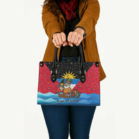 Antigua and Barbuda Christmas Leather Bag with Santa Sailboat Island Flag and Tropical Gift Design - Wonder Print Shop
