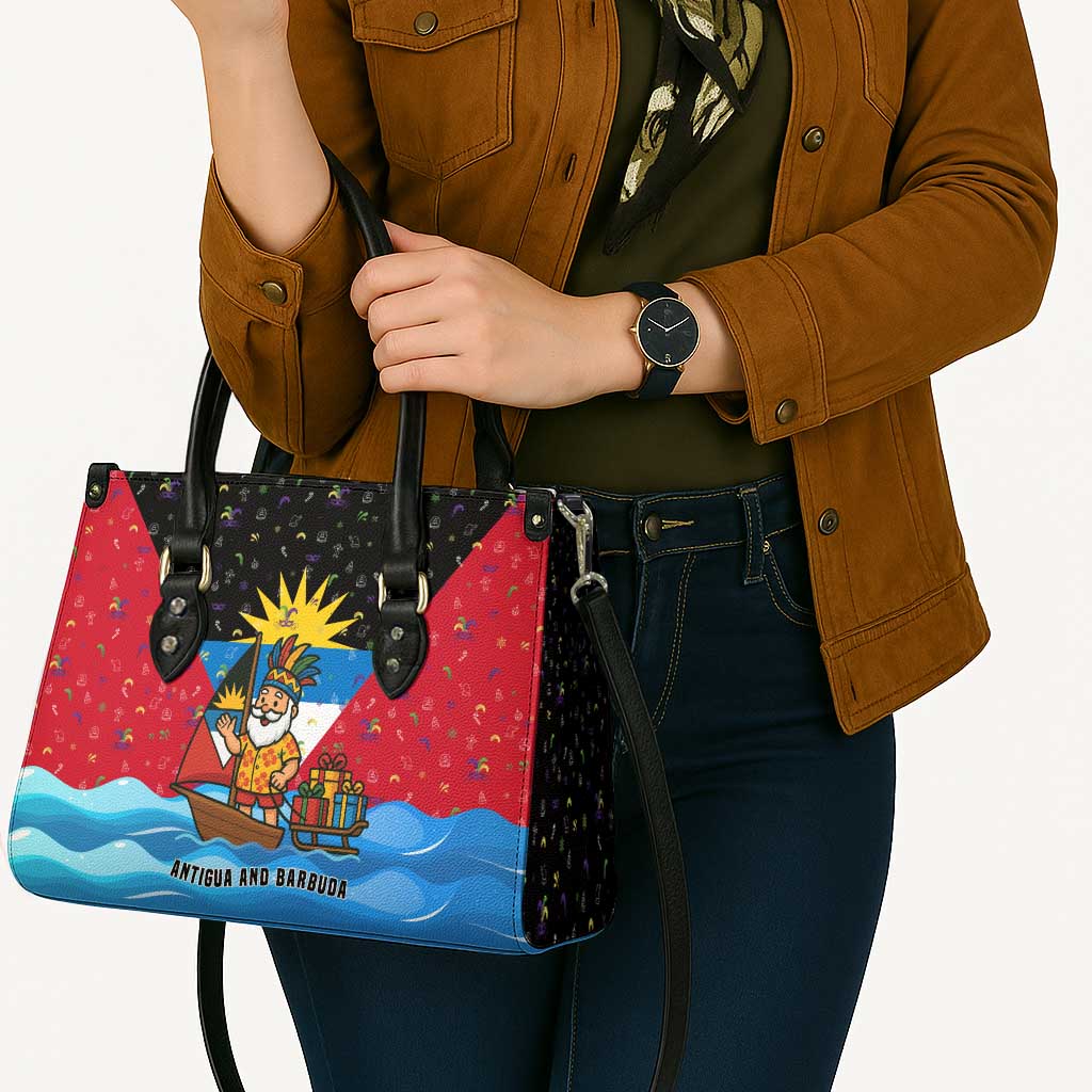 Antigua and Barbuda Christmas Leather Bag with Santa Sailboat Island Flag and Tropical Gift Design - Wonder Print Shop