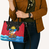 Antigua and Barbuda Christmas Leather Bag with Santa Sailboat Island Flag and Tropical Gift Design - Wonder Print Shop
