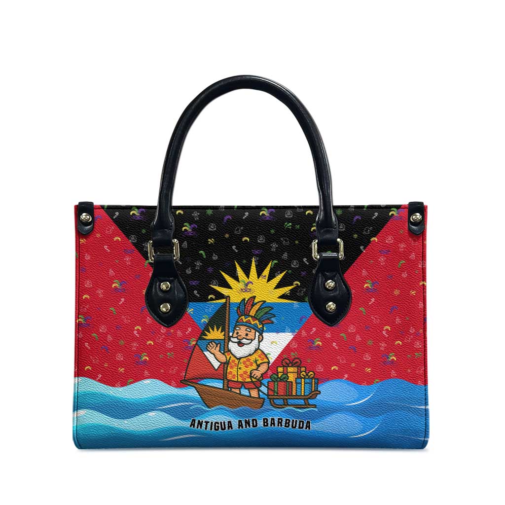 Antigua and Barbuda Christmas Leather Bag with Santa Sailboat Island Flag and Tropical Gift Design - Wonder Print Shop