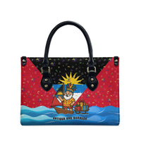 Antigua and Barbuda Christmas Leather Bag with Santa Sailboat Island Flag and Tropical Gift Design - Wonder Print Shop
