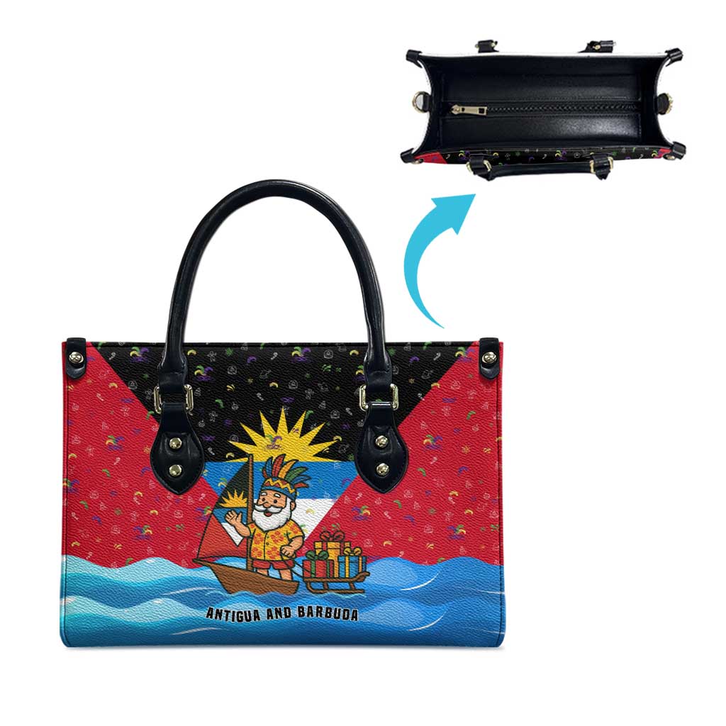 Antigua and Barbuda Christmas Leather Bag with Santa Sailboat Island Flag and Tropical Gift Design - Wonder Print Shop