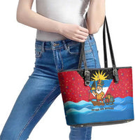 Antigua and Barbuda Christmas Leather Tote Bag with Santa Sailboat Island Flag and Tropical Gift Design - Wonder Print Shop