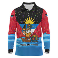 Antigua and Barbuda Christmas Long Sleeve Polo Shirt with Santa Sailboat Island Flag and Tropical Gift Design - Wonder Print Shop