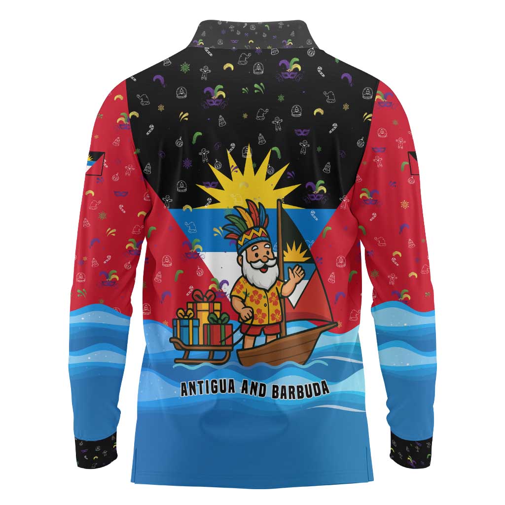 Antigua and Barbuda Christmas Long Sleeve Polo Shirt with Santa Sailboat Island Flag and Tropical Gift Design - Wonder Print Shop