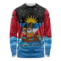 Antigua and Barbuda Christmas Long Sleeve Shirt with Santa Sailboat Island Flag and Tropical Gift Design - Wonder Print Shop