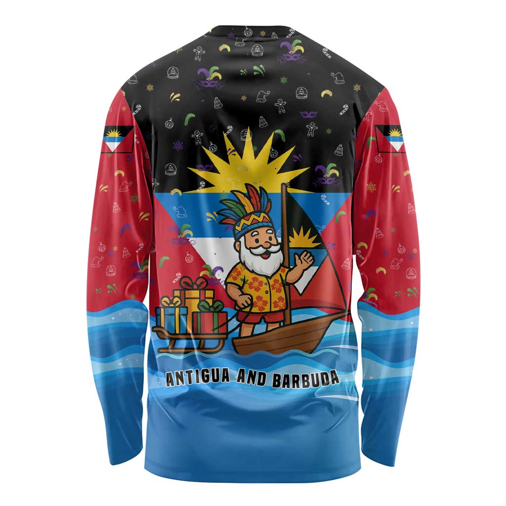 Antigua and Barbuda Christmas Long Sleeve Shirt with Santa Sailboat Island Flag and Tropical Gift Design - Wonder Print Shop