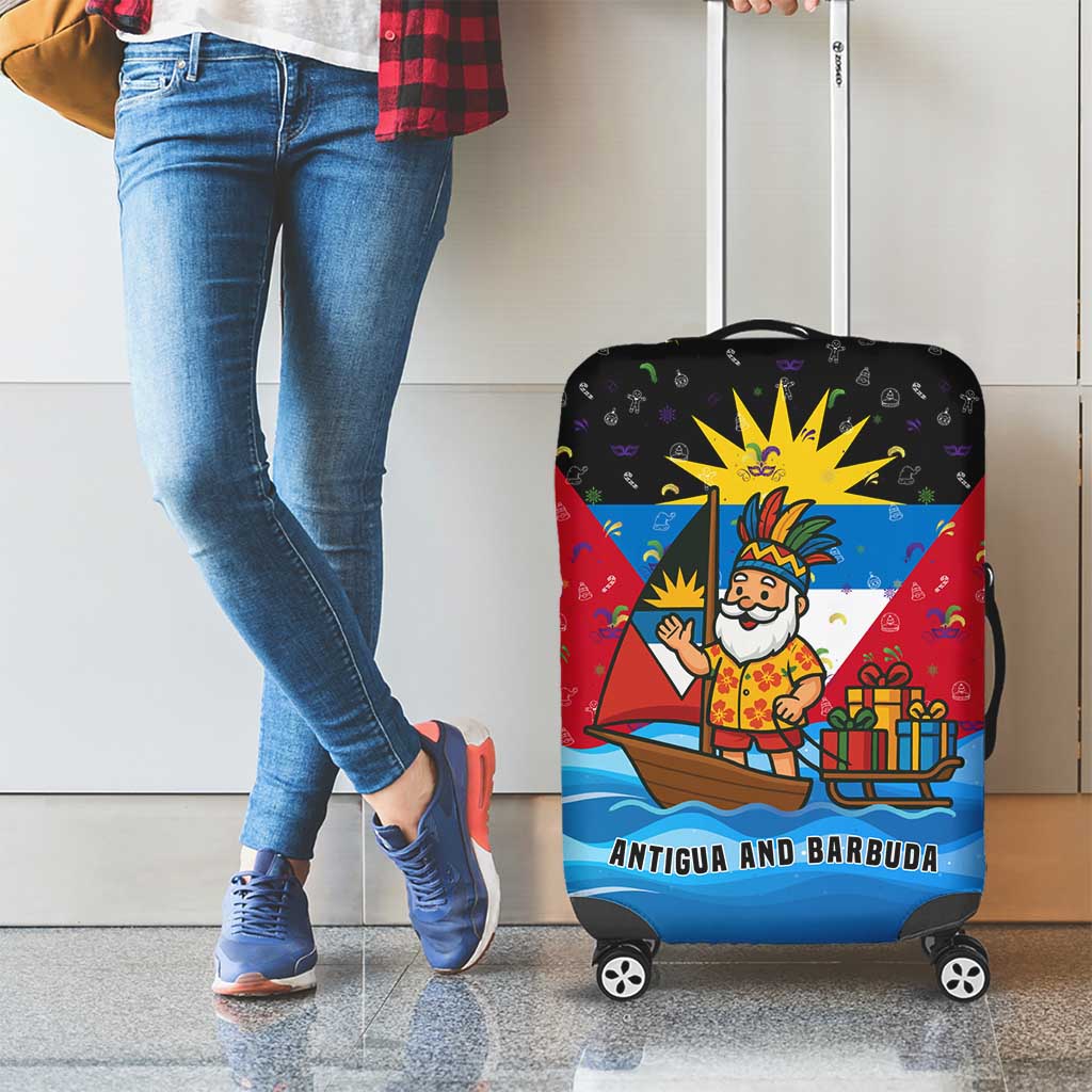 Antigua and Barbuda Christmas Luggage Cover with Santa Sailboat Island Flag and Tropical Gift Design - Wonder Print Shop