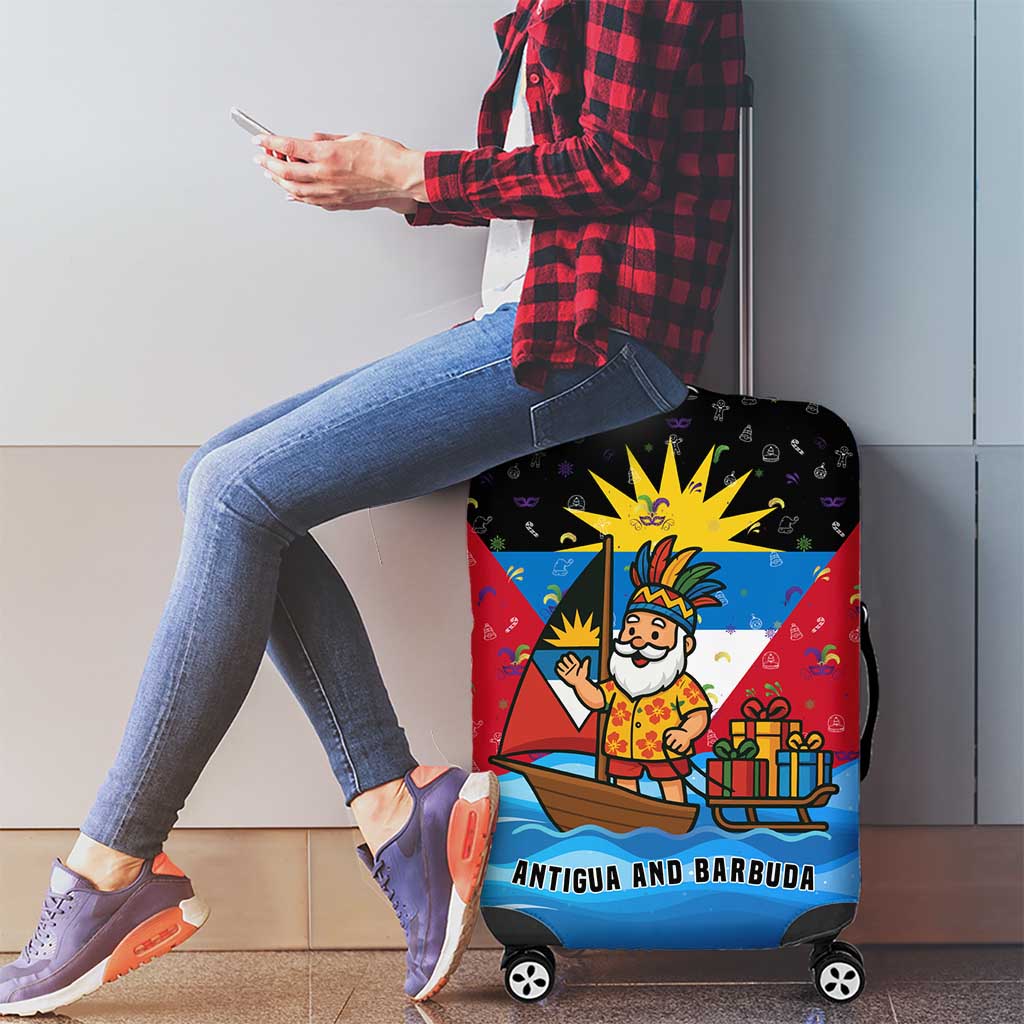 Antigua and Barbuda Christmas Luggage Cover with Santa Sailboat Island Flag and Tropical Gift Design - Wonder Print Shop