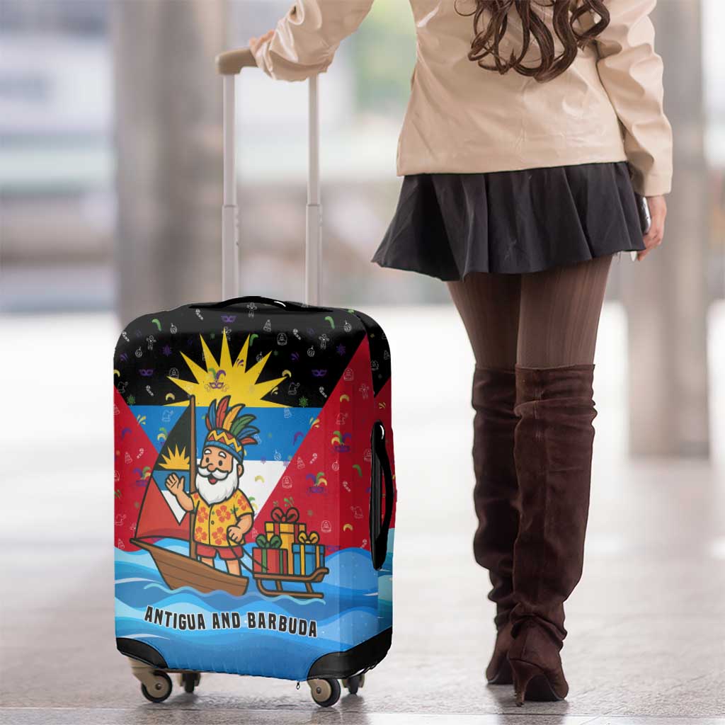Antigua and Barbuda Christmas Luggage Cover with Santa Sailboat Island Flag and Tropical Gift Design - Wonder Print Shop