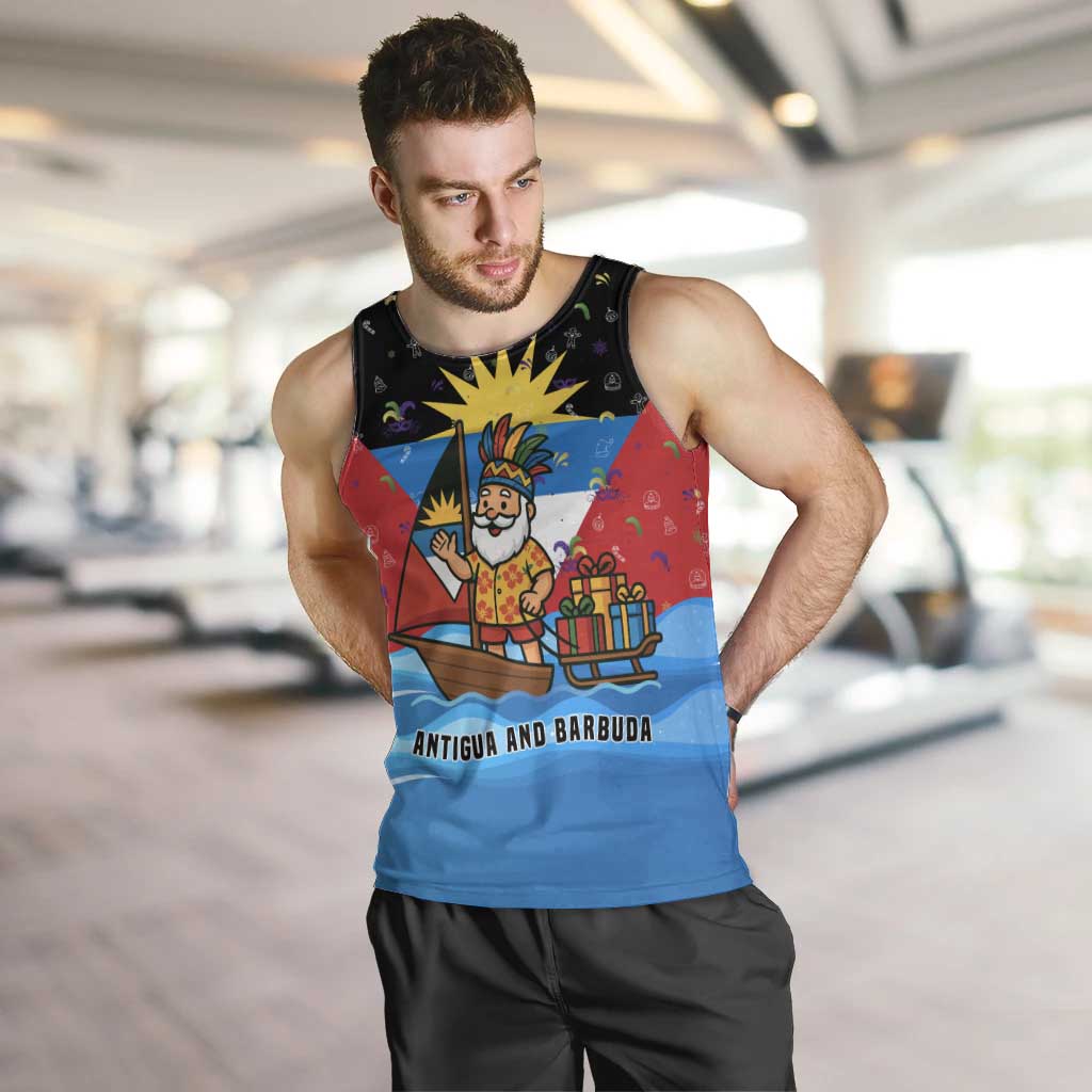 Antigua and Barbuda Christmas Men Tank Top with Santa Sailboat Island Flag and Tropical Gift Design - Wonder Print Shop
