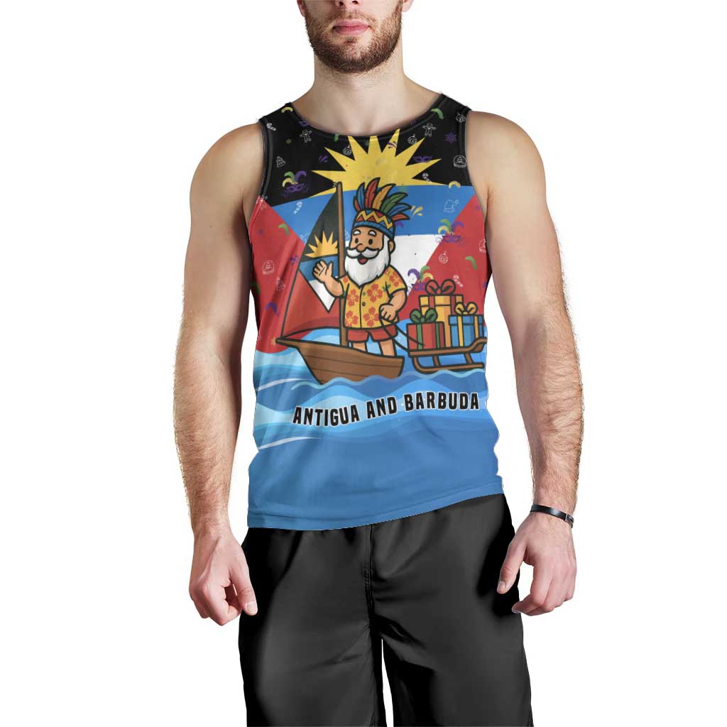 Antigua and Barbuda Christmas Men Tank Top with Santa Sailboat Island Flag and Tropical Gift Design - Wonder Print Shop