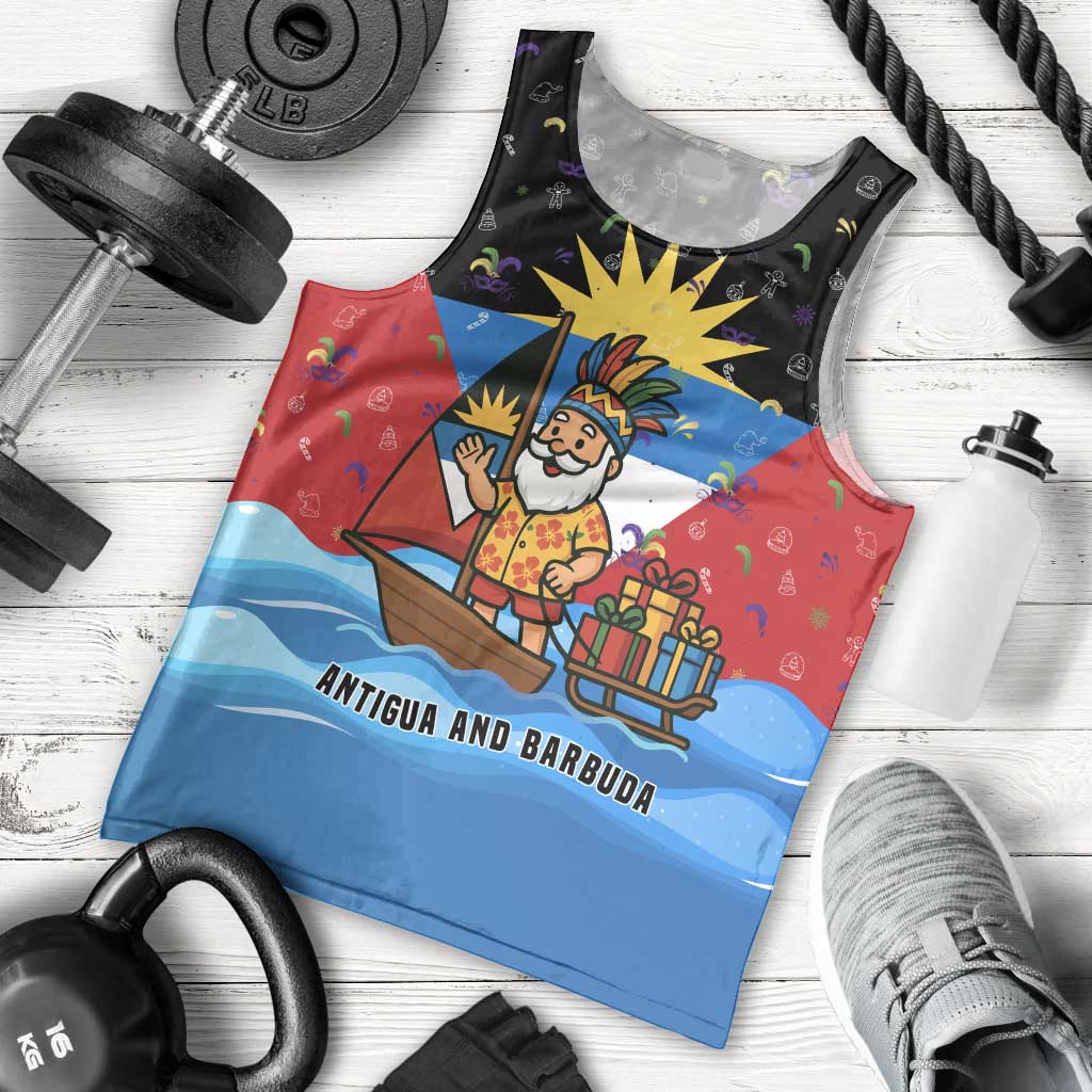 Antigua and Barbuda Christmas Men Tank Top with Santa Sailboat Island Flag and Tropical Gift Design - Wonder Print Shop