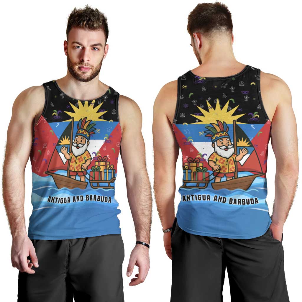 Antigua and Barbuda Christmas Men Tank Top with Santa Sailboat Island Flag and Tropical Gift Design - Wonder Print Shop