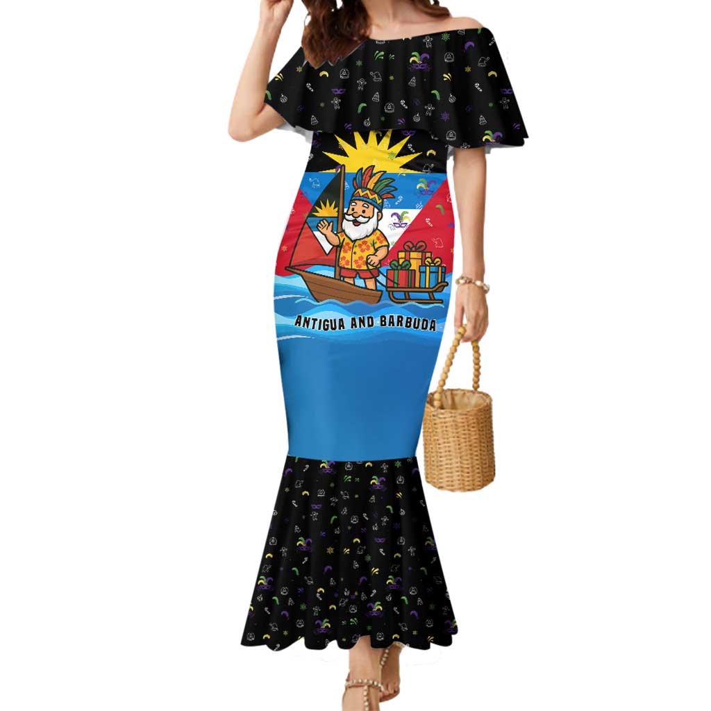 Antigua and Barbuda Christmas Mermaid Dress with Santa Sailboat Island Flag and Tropical Gift Design - Wonder Print Shop