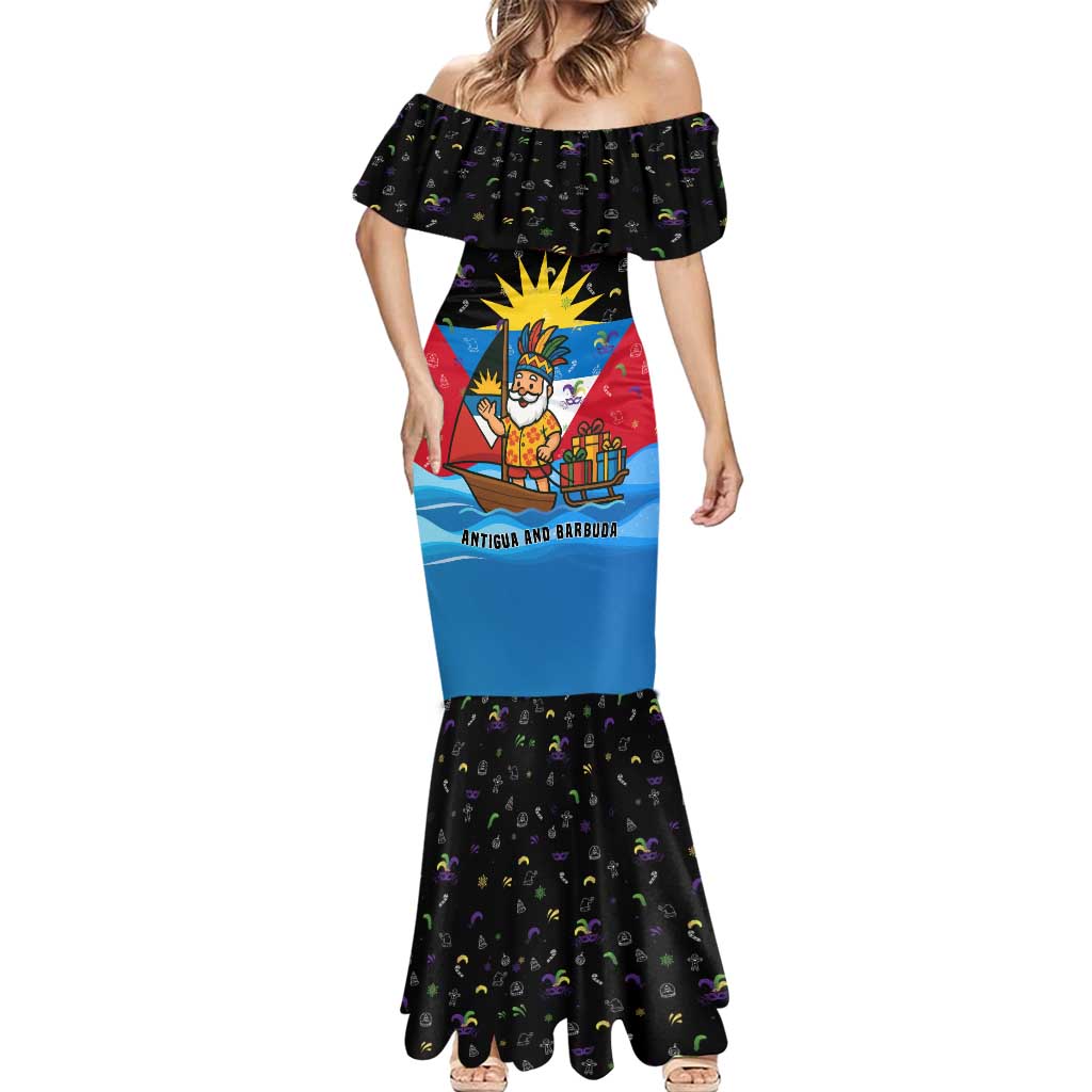 Antigua and Barbuda Christmas Mermaid Dress with Santa Sailboat Island Flag and Tropical Gift Design - Wonder Print Shop