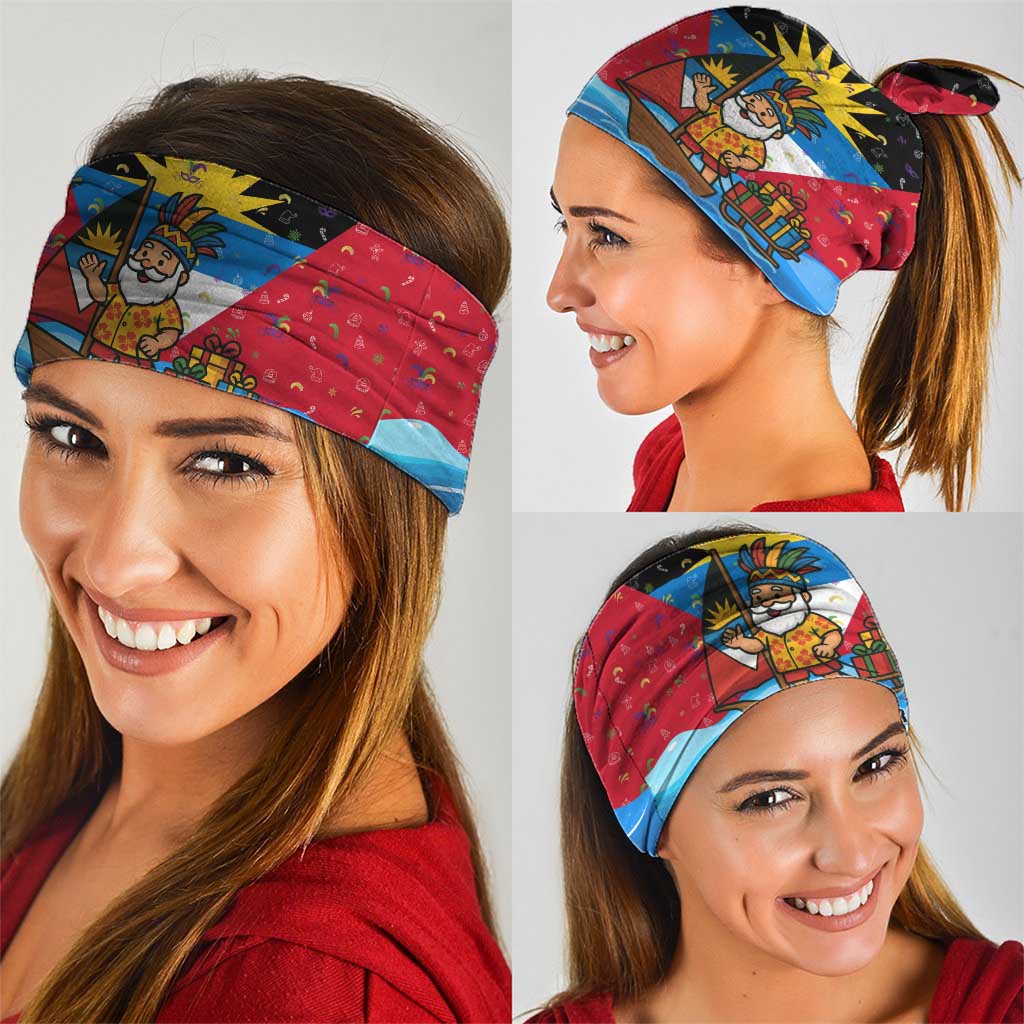 Antigua and Barbuda Christmas Neck Gaiter with Santa Sailboat Island Flag and Tropical Gift Design - Wonder Print Shop