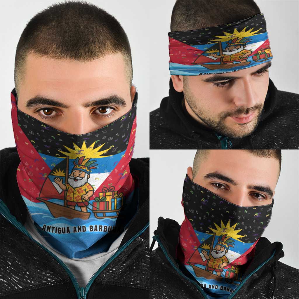 Antigua and Barbuda Christmas Neck Gaiter with Santa Sailboat Island Flag and Tropical Gift Design - Wonder Print Shop