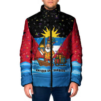 Antigua and Barbuda Christmas Padded Jacket with Santa Sailboat Island Flag and Tropical Gift Design - Wonder Print Shop