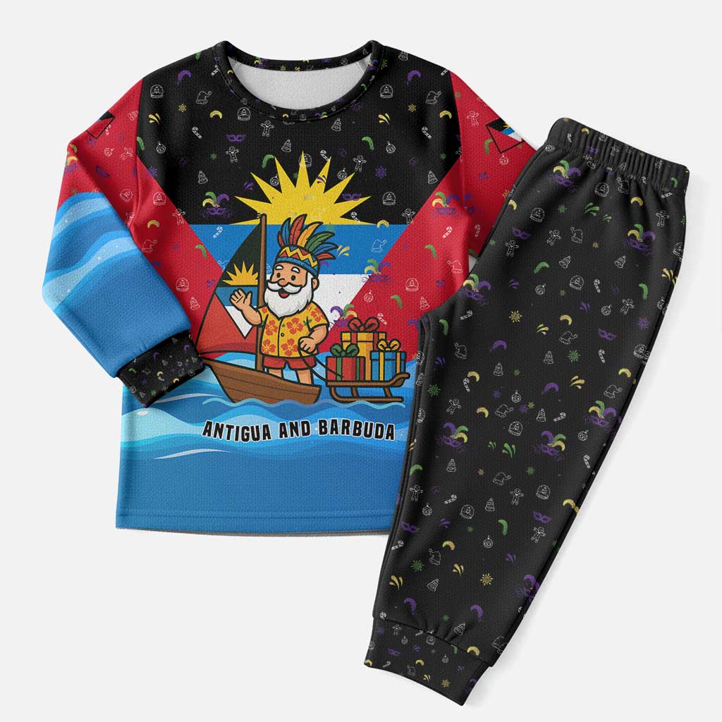 Antigua and Barbuda Christmas Pajama Set with Santa Sailboat Island Flag and Tropical Gift Design - Wonder Print Shop