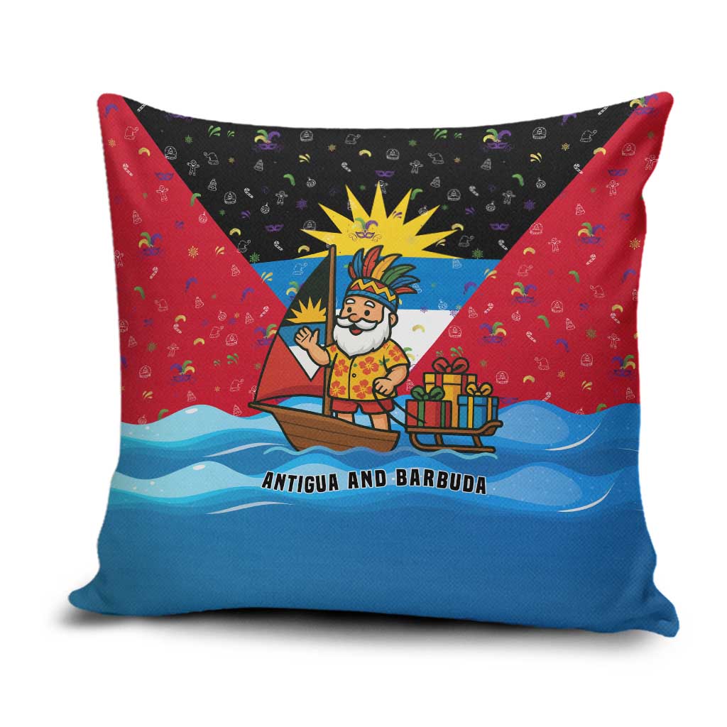 Antigua and Barbuda Christmas Pillow Cover with Santa Sailboat Island Flag and Tropical Gift Design - Wonder Print Shop