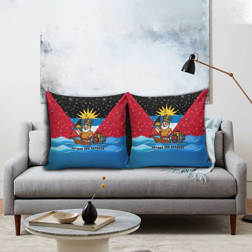Antigua and Barbuda Christmas Pillow Cover with Santa Sailboat Island Flag and Tropical Gift Design - Wonder Print Shop