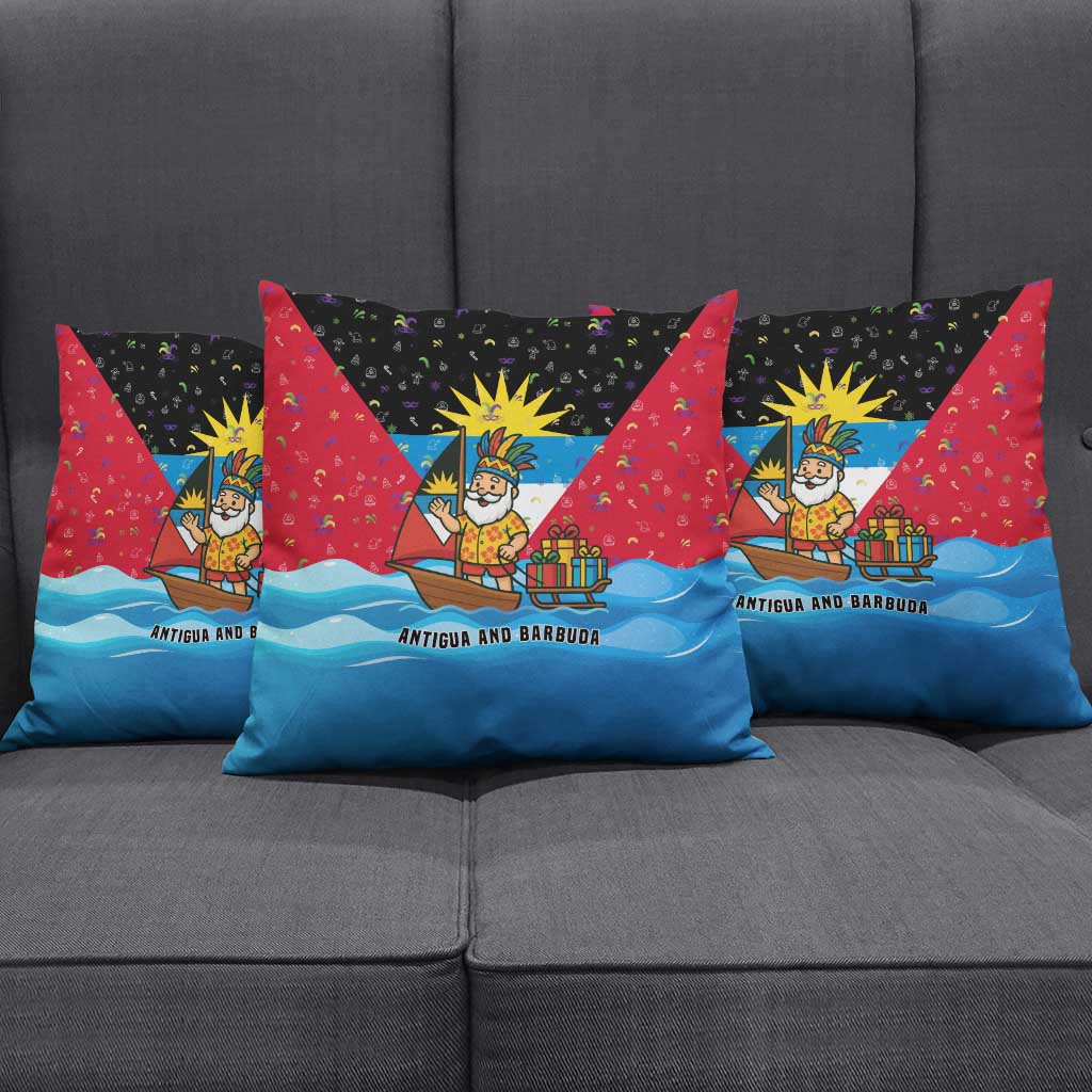 Antigua and Barbuda Christmas Pillow Cover with Santa Sailboat Island Flag and Tropical Gift Design - Wonder Print Shop