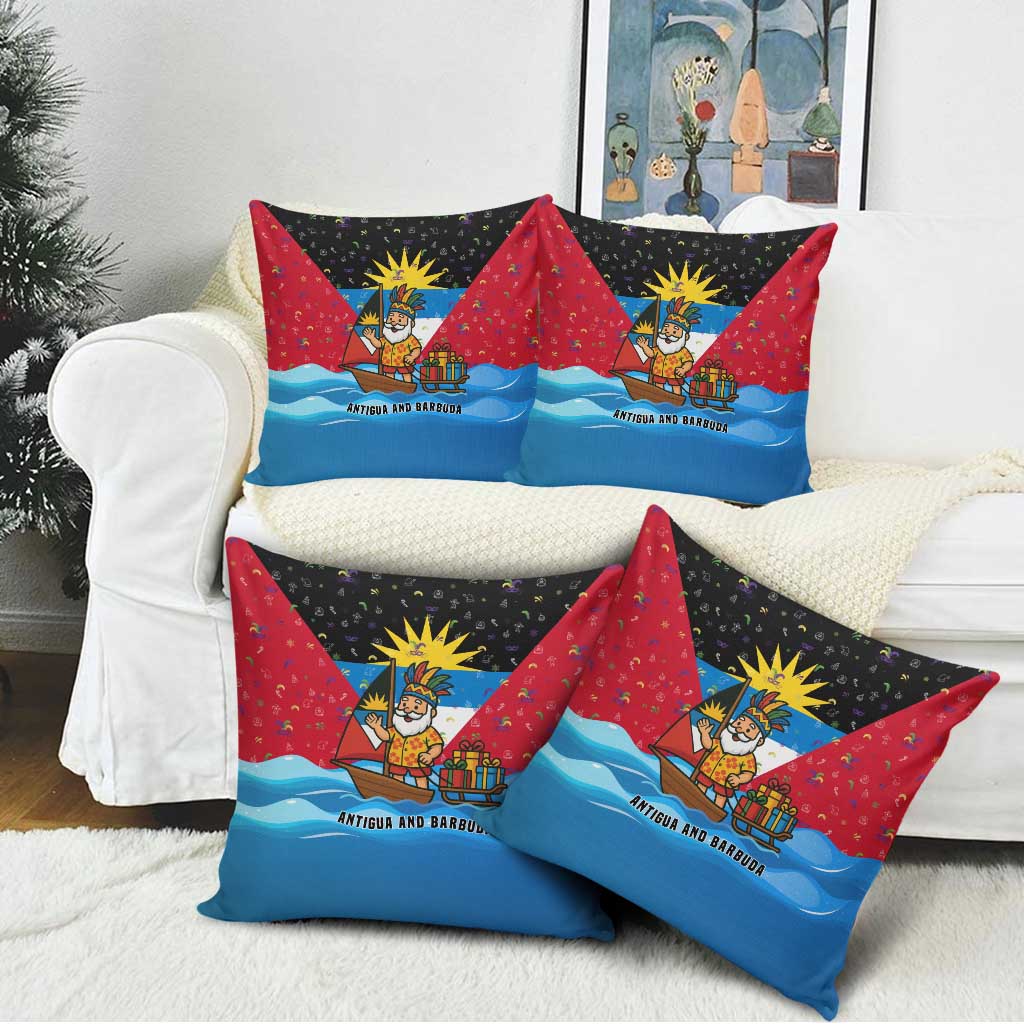Antigua and Barbuda Christmas Pillow Cover with Santa Sailboat Island Flag and Tropical Gift Design - Wonder Print Shop