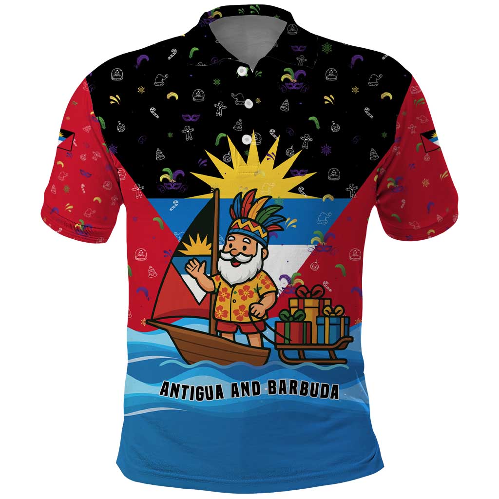 Antigua and Barbuda Christmas Polo Shirt with Santa Sailboat Island Flag and Tropical Gift Design - Wonder Print Shop