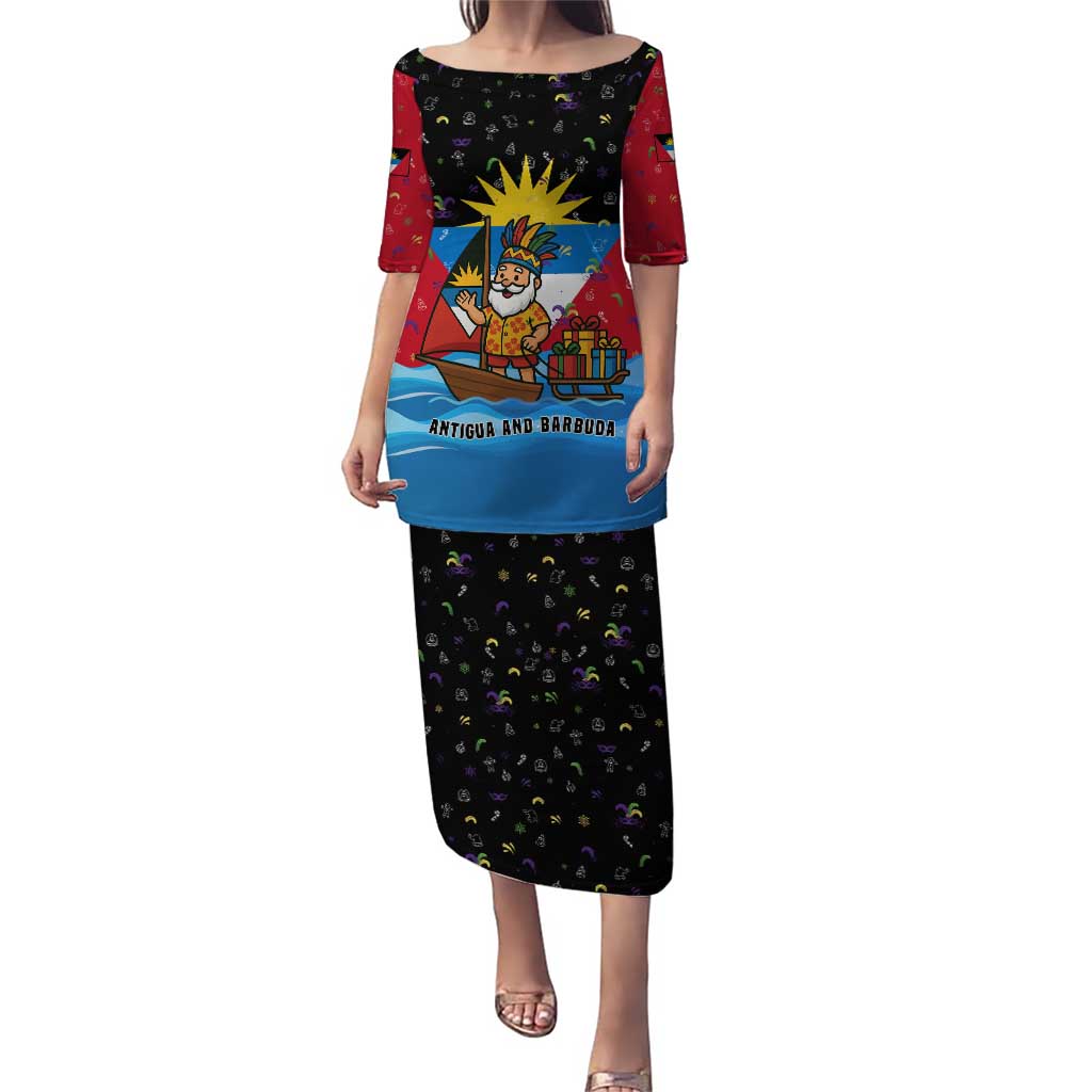 Antigua and Barbuda Christmas Puletasi with Santa Sailboat Island Flag and Tropical Gift Design - Wonder Print Shop