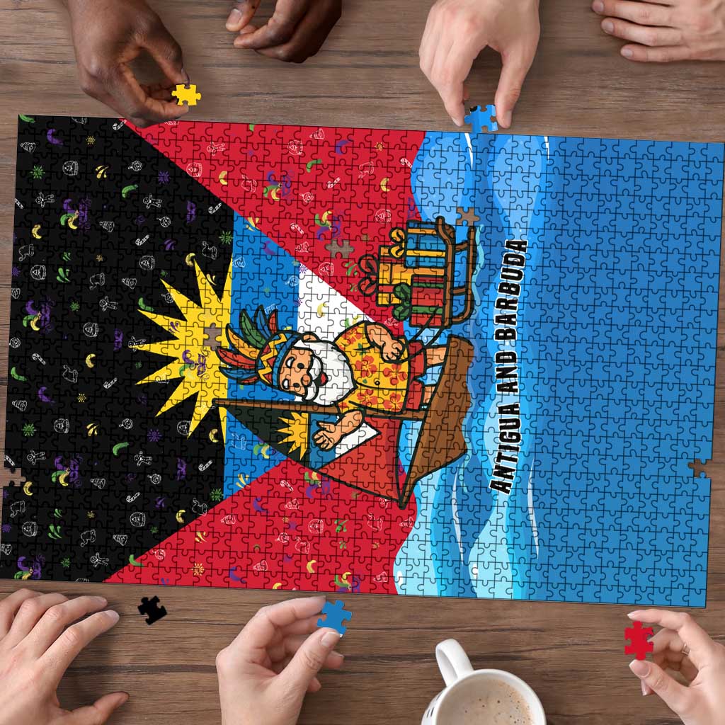 Antigua and Barbuda Christmas Puzzle with Santa Sailboat Island Flag and Tropical Gift Design - Wonder Print Shop